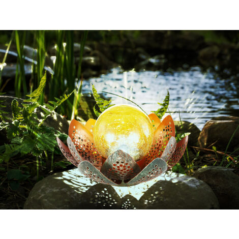 LED Deko Solarleuchte Seerose mit Crackleglas Kugel, Grün-Gold, Ø22cm (1/5)