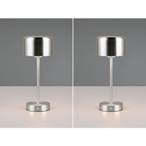 2er SET Akku Tischleuchten, per USB aufladbar, dimmbar, Silber matt, Höhe 30cm (1/5)