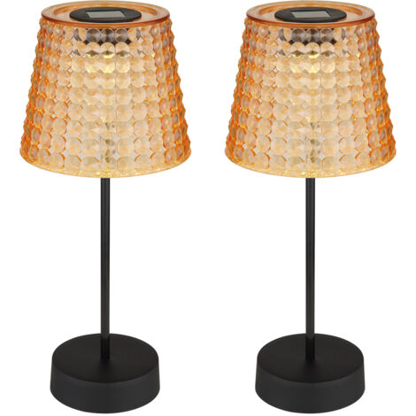 2er Set Solarbetriebene LED Outdoor Tischleuchten Bernsteinfarbig, Höhe 29cm (1/5)