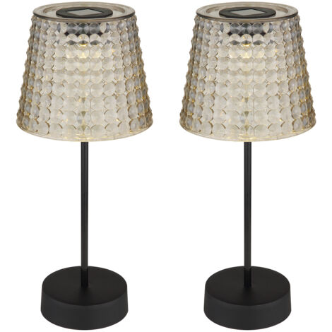 2er Set Solarbetriebene LED Outdoor Tischleuchten Rauchfarbig, Höhe 29cm