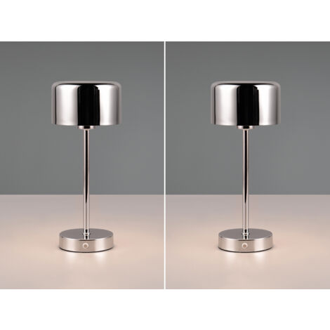 2er SET Akku Tischleuchten, per USB aufladbar, dimmbar, Silber Chrom, Höhe 30cm (1/5)