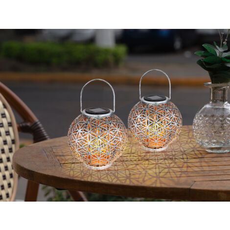 2er Set LED Solarlaternen Kugel mit Dekorstanzungen Silber Antik & Gold, Ø20cm