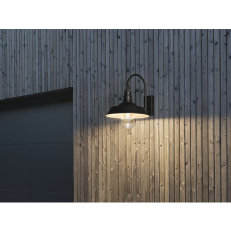 Retro LED Außenwandleuchte Höhe 42,5cm aus Stahl Schwarz und Klarglas