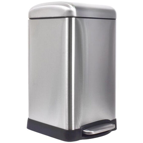 Perel Metall-Tretmülleimer mit herausnehmbarem Eimer, fester Stand und rutschfeste Pedale, ideal für Zuhause und Büro, Inhalt 20 Liter, quadratisch 45,5 x 28 x 34 cm, aus grauem gebürstetem Metall (1/3)