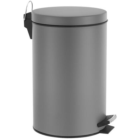 Perel Metall-Treteimer mit herausnehmbarem Kunststoffeimer, Metallgriff und rutschfestem Pedal, ideal für Zuhause und Büro, Inhalt 14 Liter, rund Ø 25 x 39,5 cm, matt grau (1/3)