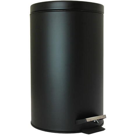 Perel Metall-Treteimer mit herausnehmbarem Kunststoffeimer, Metallgriff und rutschfestem Pedal, ideal für Zuhause und Büro, Inhalt 14 Liter, rund Ø 25 x 39,5 cm, matt schwarz (1/3)