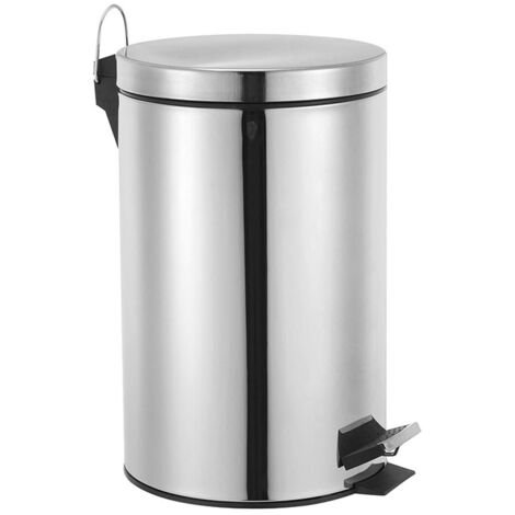 Perel Metall-Treteimer mit herausnehmbarem Kunststoffeimer, Metallgriff und rutschfestem Pedal, ideal für Zuhause und Büro, Inhalt 14 Liter, rund Ø 25 x 39,5 cm, Edelstahl (1/3)