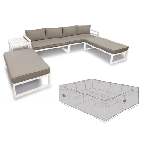 Gartenlounge Set, Polster Grau, für Outdoor und Terrasse, mit Schutzhülle