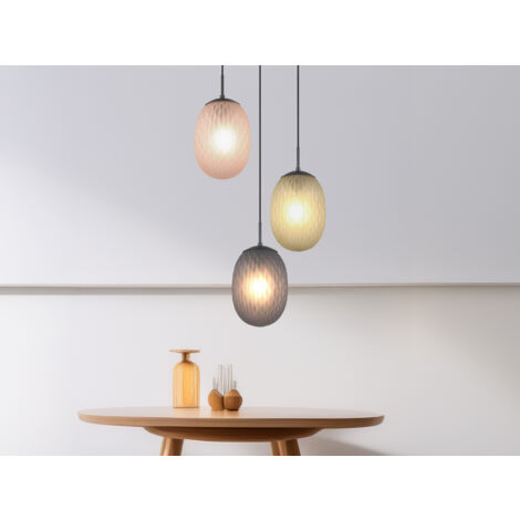 LED Pendelleuchte 3-flammig mit farbigen ovalen Glasschirmen, Ø 43cm
