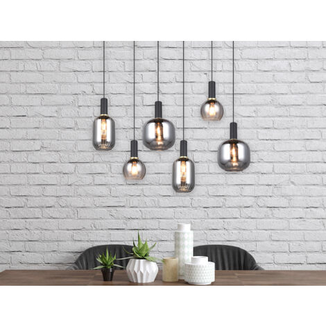 LED Pendelleuchte 6-flammig mit Glasschirmen Chrom bedampft, Breite 92cm (1/5)