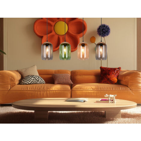 Pendelleuchte CORK, Lampenschirme bunt aus recyceltem Glas, Breite 90cm (1/5)