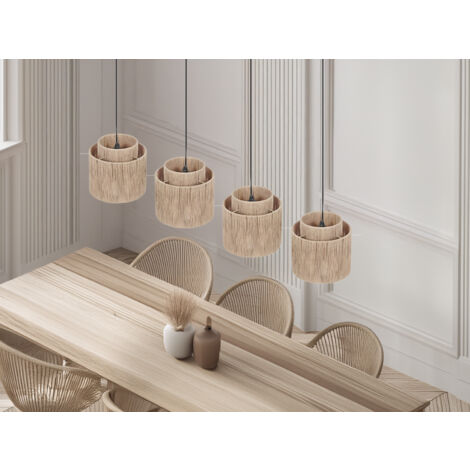 LED Pendelleuchte 4-flammig aus Jute Natur im Boho Stil, Breite 115cm