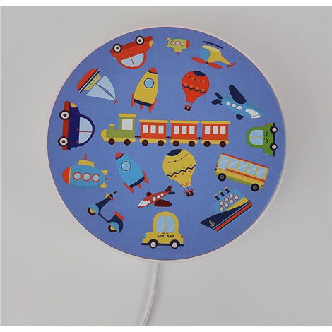 Kinderzimmer Wandlampe mit Fahrzeug Motiven, Schalter und Stecker, Ø 25cm