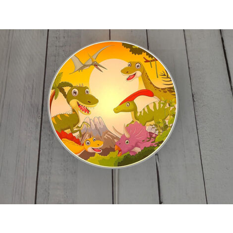 Kinderzimmer Wandlampe mit Dinosaurier Motiven Schalter und Stecker Ø 25cm
