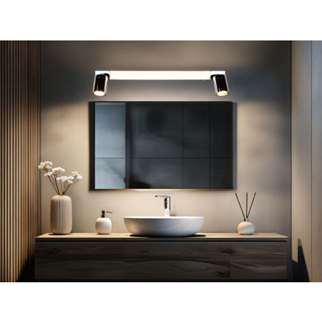 LED Bad Spiegelleuchte mit 2 Strahlern & Schalter, Chrom Breite 60cm (1/5)