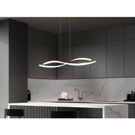 LED Pendelleuchte TORCIDO Schwarz Gold dimmbar & Tageslicht lang, Breite 100cm (1/5)