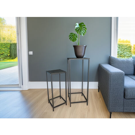 Beistelltisch 2er Set aus Metall Schwarz Blumentisch Höhe 60 und 80cm (1/5)