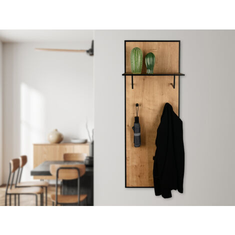 Wandgarderobe AVELIN mit Ablage in Holzoptik und Schwarz, Höhe 122cm