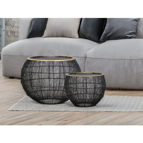 Couchtisch MIKA 2 teilig - Korbtisch Metall in Schwarz mit Goldakzenten (1/5)