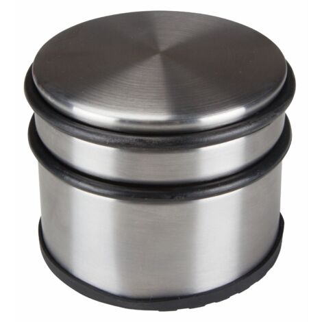 Perel Türstopper Boden ohne Bohren, Tuerstopper Edelstahl, Tür Stop rund, Tür Stopper, Türpuffer, Türhalter, Türfeststeller, rutschfester Boden Gummiring zum Schutz, silbergrau, 9 x 7.5 cm, 1 kg