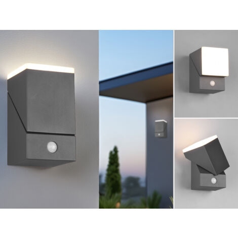 Schwenkbare LED Außenwandleuchten - 2er Set mit Bewegungsmelder, H: 16cm
