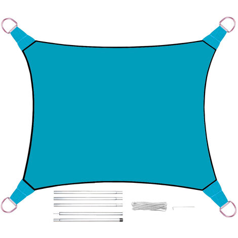 Sonnensegel Rechteckig 4x3m Blau mit Stangenset Sonnenschutz für den