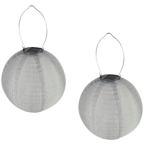 2er Set Solarlaterne Gartenlampion LED weiß, Ø 25cm, Ein/Ausschalter, Wetterfest (1/4)