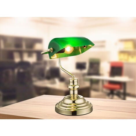 Glasschirm Bankerlamp, Set Retro grün 2er Vintage Tischlampe / ANTIQUE, Messing,