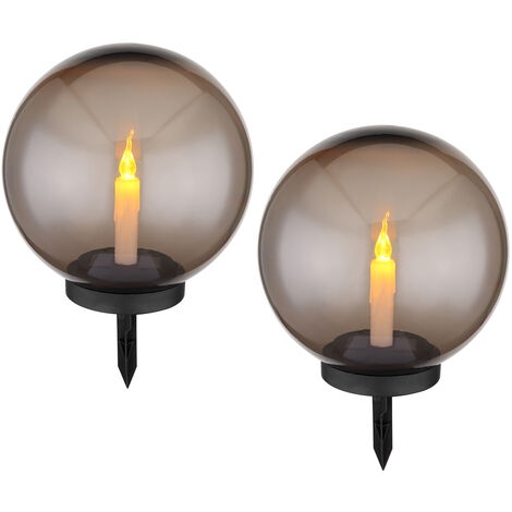 LED Solarkugeln Garten 2er SET Ø 25cm rauchfarbig mit Erdspieß