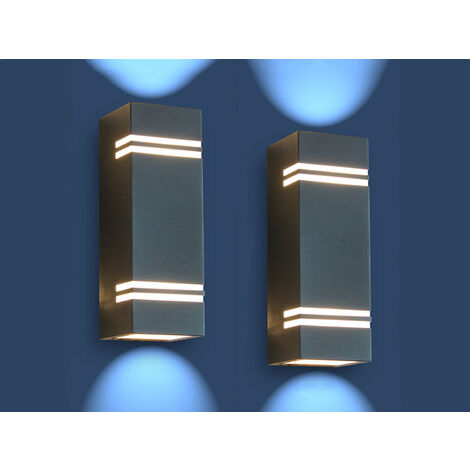 2 Stk Edelstahl LED Außenwandleuchte STRIPES, Fassadenbeleuchtung, Up&  Downlight