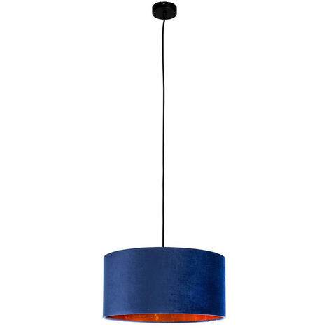 LED Pendelleuchte Vintage Mit Lampenschirm Samt Blau / Gold, 40cm