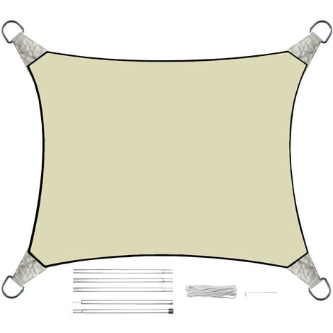 Sonnensegel Rechteckig 4x3m Creme mit Stangenset Sonnenschutz für den