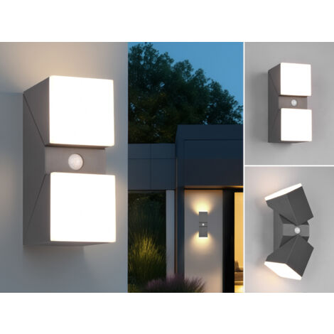 Schwenkbare LED Außenwandleuchten - 2er Set mit Bewegungsmelder, H: 28cm (1/5)