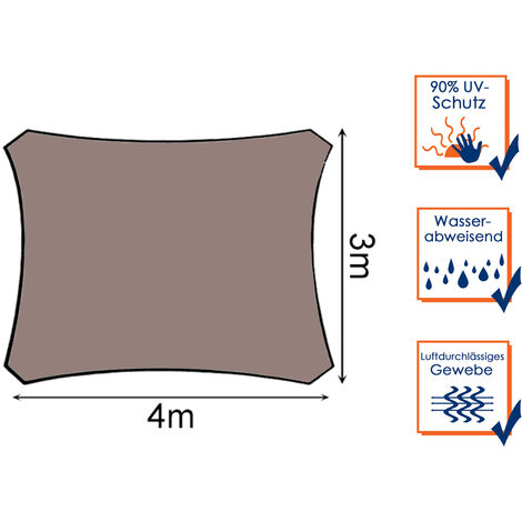 Sonnensegel Rechteckig 4x3m Braun mit Stangenset Sonnenschutz für den