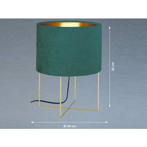 LED Tischlampe mit Lampenschirm Samt Türkis - innen Gold Ø 24cm