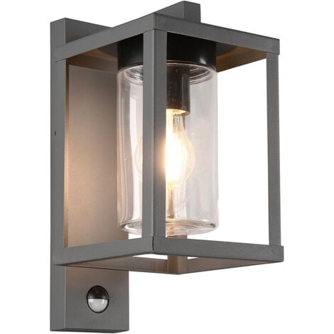 LED Außenwandleuchte mit Bewegungsmelder, Laternenoptik, Höhe 33cm, Anthrazit