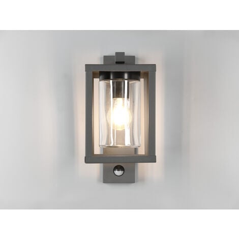 LED Außenwandleuchte mit Bewegungsmelder, Laternenoptik, Höhe 33cm, Anthrazit