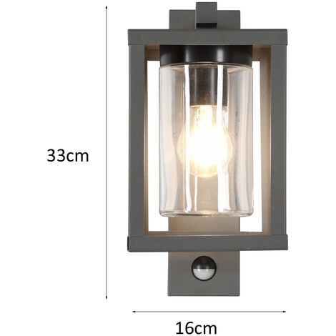 LED Außenwandleuchte mit Bewegungsmelder, Laternenoptik, Höhe 33cm, Anthrazit