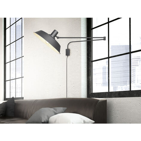 LED Wandlampe Schwarz schwenkbar mit Schnurschalter & Stecker, Länge max. 150cm