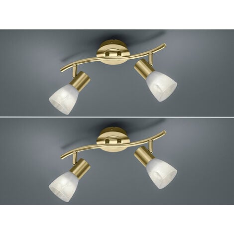 LED 2-flammige in Messing Deckenleuchte & 2er Strahler matt Glasschirme Set