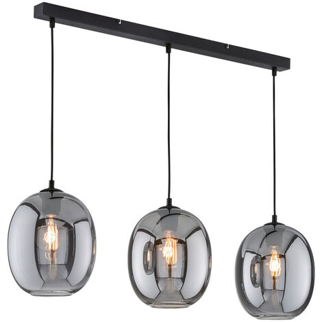 VARUS Pendelleuchte 3-flammig Mit Rauchfarbenen Glaskugeln – Chrom, Ø 51 Cm, Pendellänge 120 Cm, Für E27 Leuchtmittel