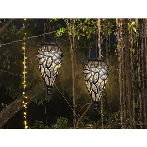 LED Solarlaternen Hängeleuchten 2er Set, Lampenschirm klar, Höhe 50cm (1/5)