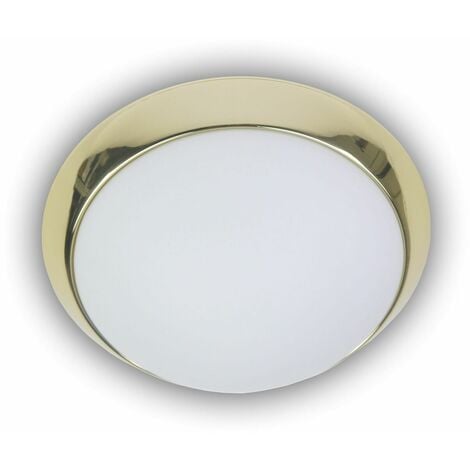 LED Deckenleuchte 25cm poliert, Dekorring Messing Ø matt, Opalglas Deckenschale