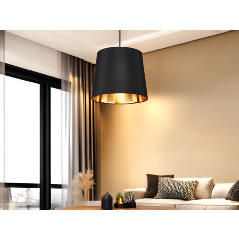 Pendelleuchte LAUREA mit Stoff Lampenschirm in Schwarz Gold, Ø 30cm (1/5)