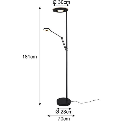 LED Deckenfluter BARRIE 181cm mit verstellbar Leselampe Schwarz