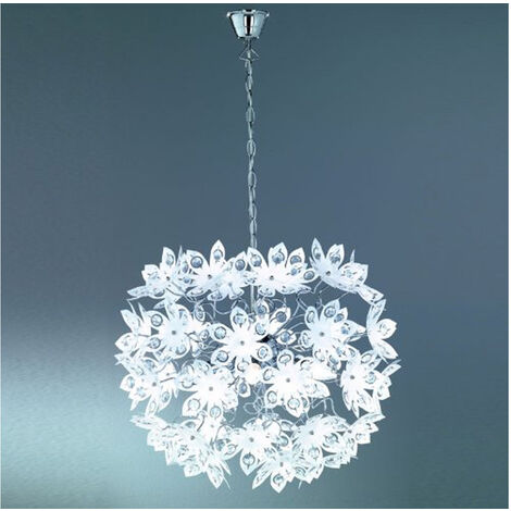 Elegante LED Pendelleuchte im Steinen & Blüten floral Design mit Ø50cm Acryl