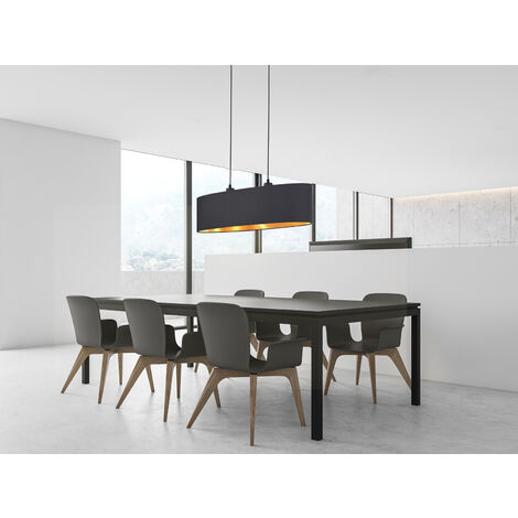 Pendelleuchte mit Stoff Lampenschirm Schwarz / innen Gold oval, Breite 80cm (1/5)