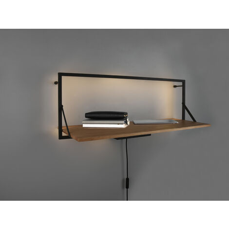 Wandregal LEONIE aus Holz mit LED Beleuchtung Metall Schwarz 90cm breit (1/5)