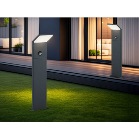 LED Sockelleuchten mit Bewegungsmelder 2er SET Anthrazit, IP54, H50cm