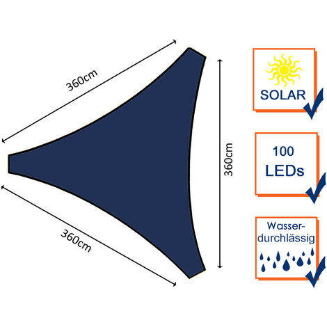 Solar Sonnensegel Sternenhimmel mit 100 LEDs Dreieck Dunkelbau 3,6m